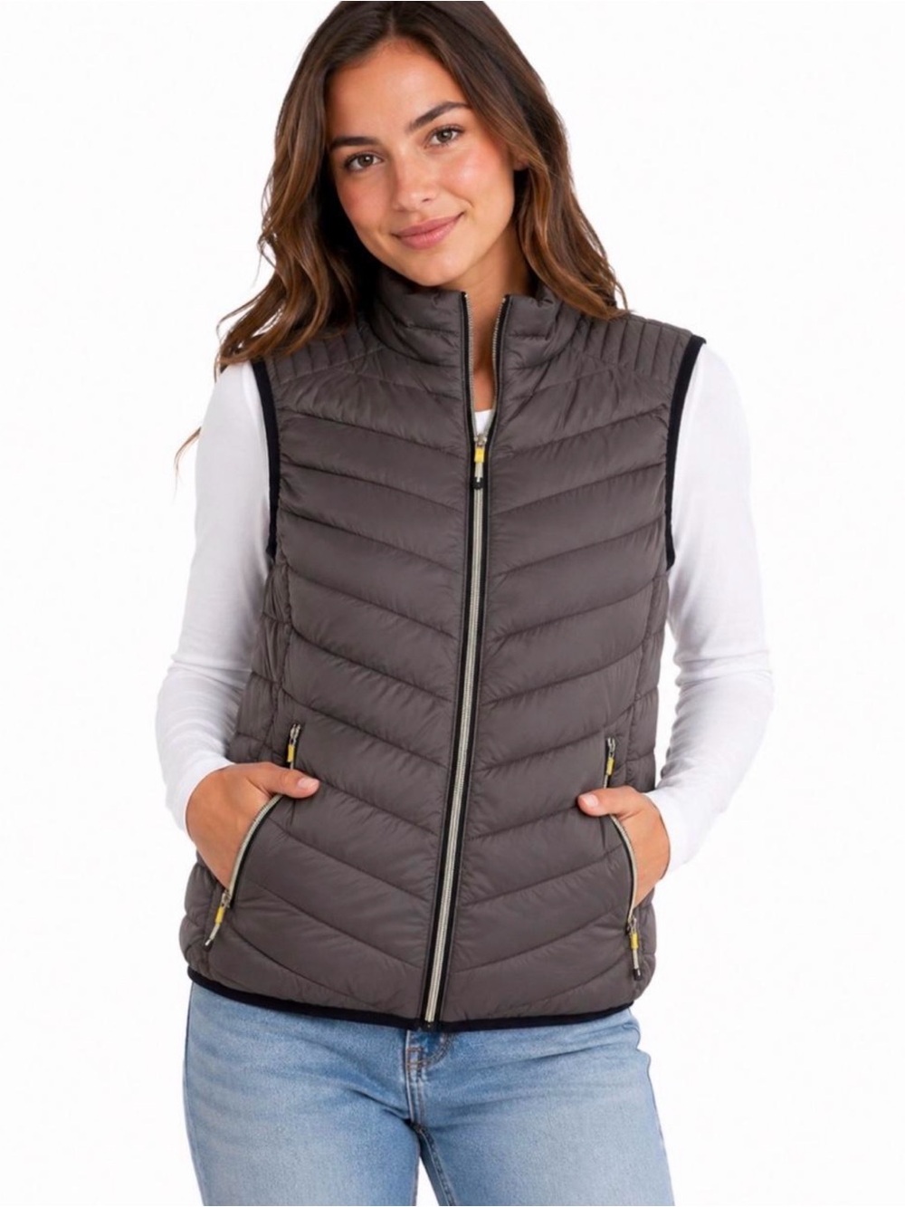 Fabletics Quilted Puffer Vest | Women’s Large | Gray Zip-Up Lightweight